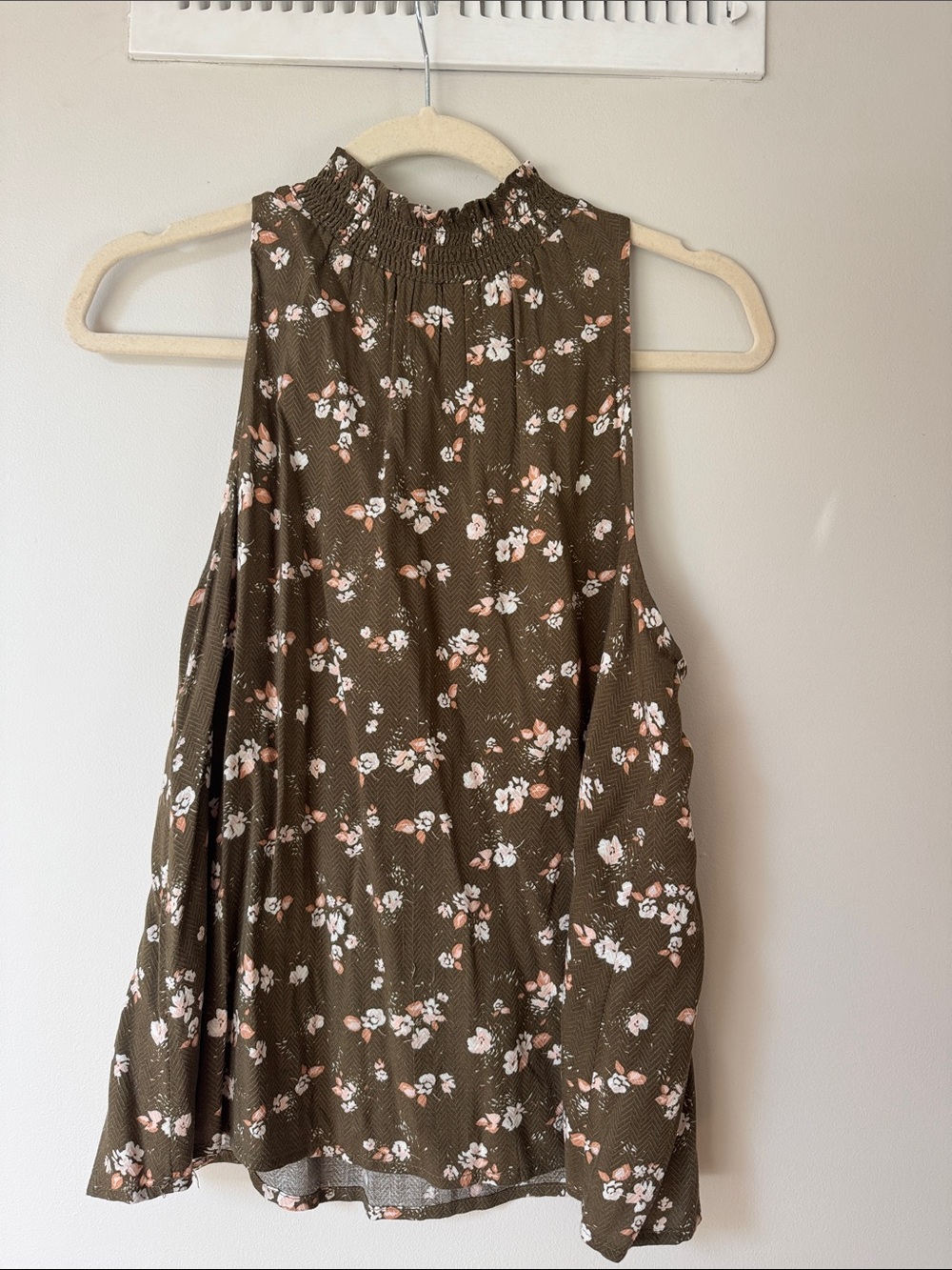 a new day Sleeveless Olive Floral Mock Neck Swing Tank